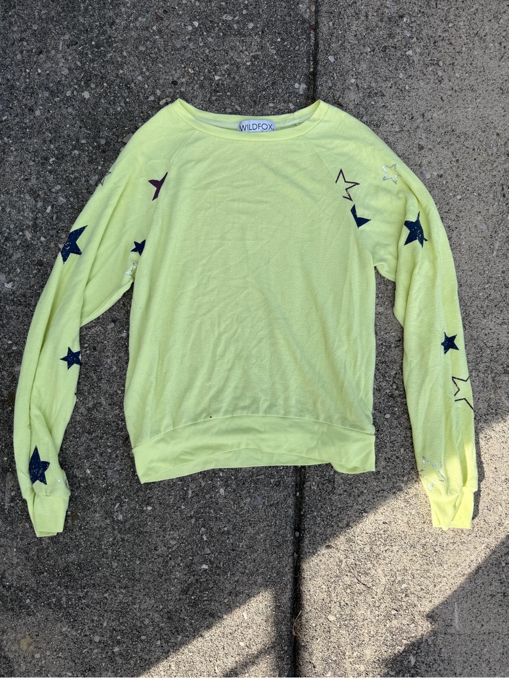 Wildfox Neon Yellow Star-Print Pullover Sweatshirt
